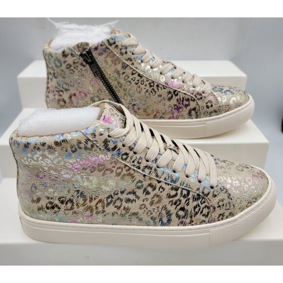 Hey Girl by Corkys Size 8 Leopard Imagine High Top Sneakers Beige Metallic - Picture 3 of 8